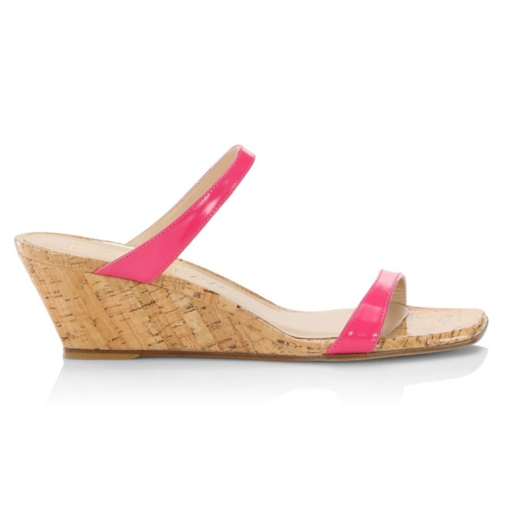 Stuart Weitzman Aleena 50 Hot Pink Cork Wedge Slide Sandals 7
